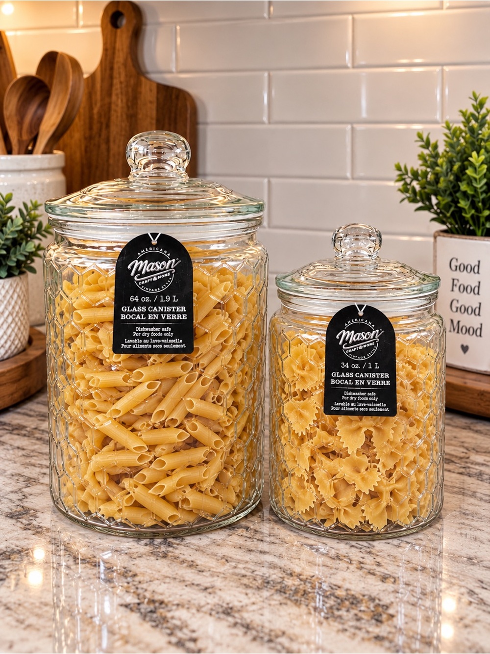 🆕 Mason Glass 🐝 Honeycomb Jars/ Canisters - Set of 2!
